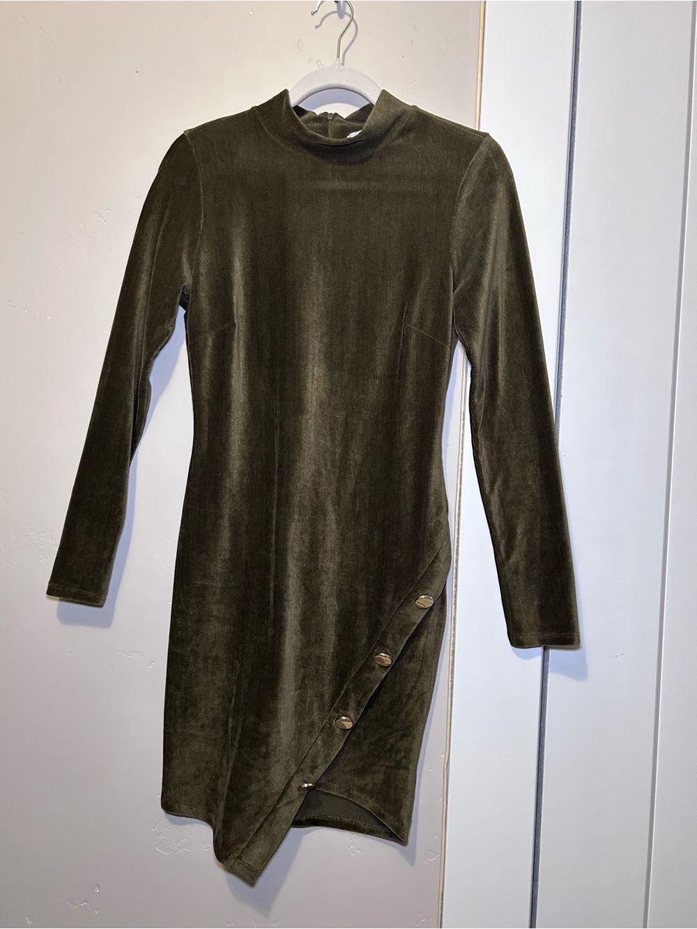 Almost Famous Olive Green Velvet Long Sleeve Dress